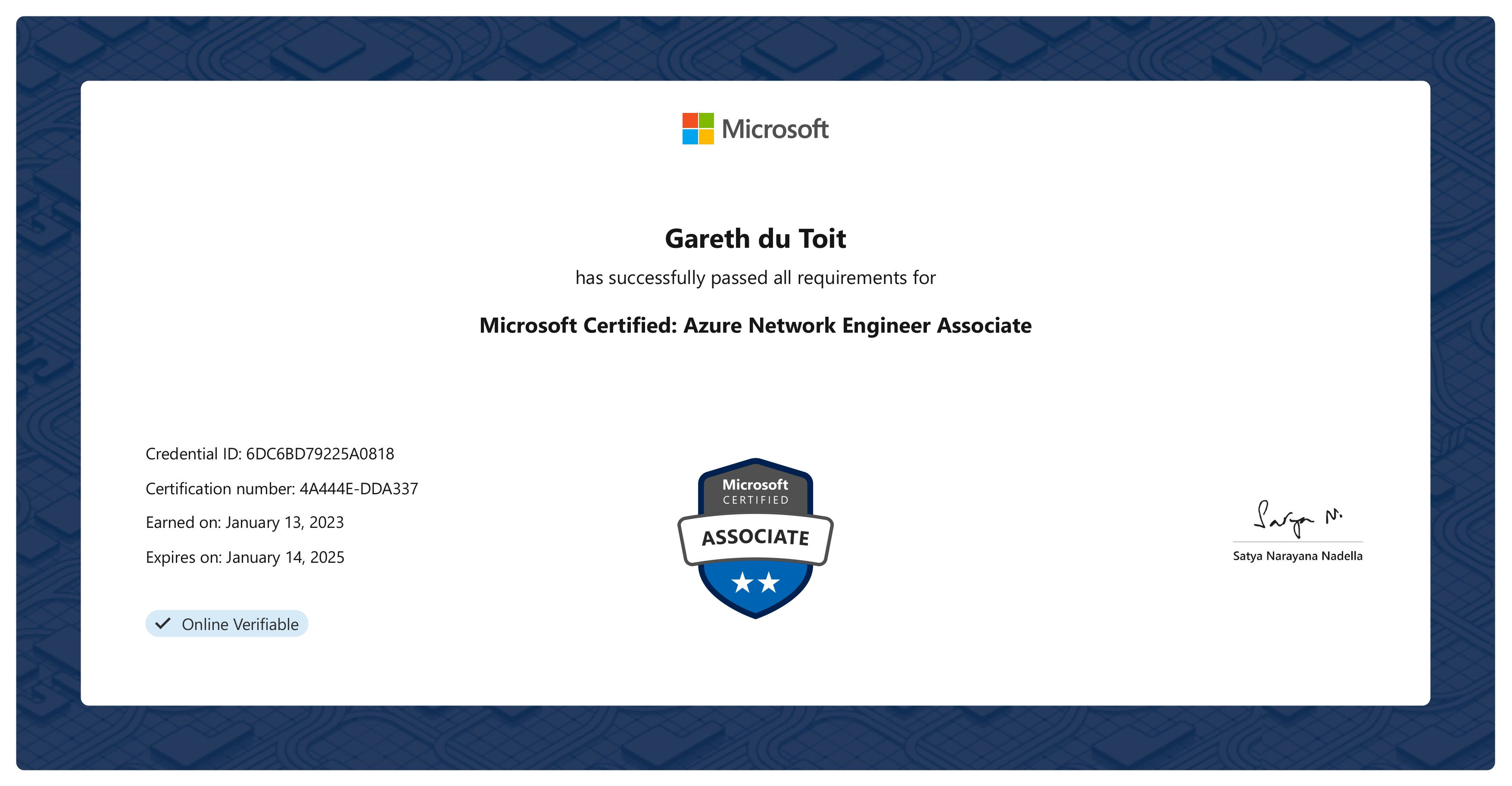 https://learn.microsoft.com/api/credentials/share/en-us/GarethduToit-7341/6DC6BD79225A0818?sharingId=39F884E4C1A824EE